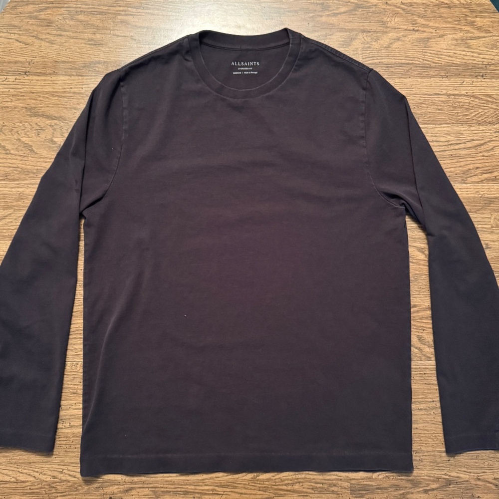 AllSaints Long Sleeve T Shirt Mens Medium Black Oversized Crew Neck